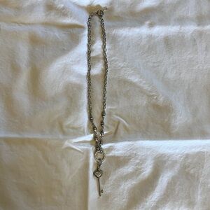 Elegant Silver Key and heart Pendant Necklace